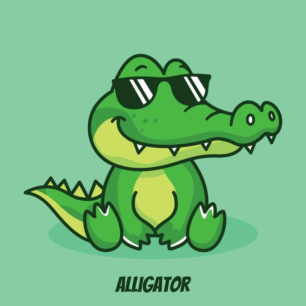 Alligator With Sunglasses Cute Vector