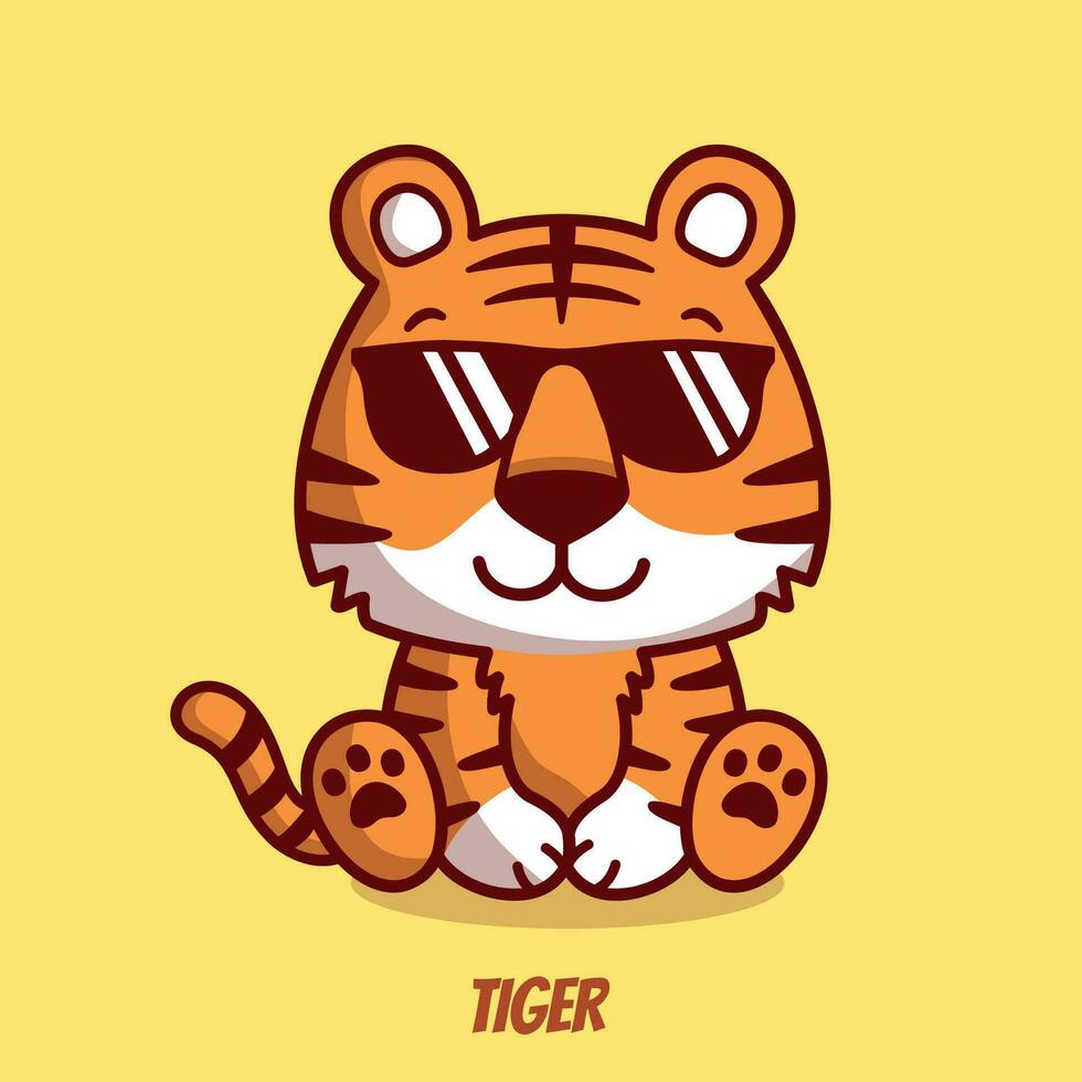 Tiger With Sunglasses Cute Vector