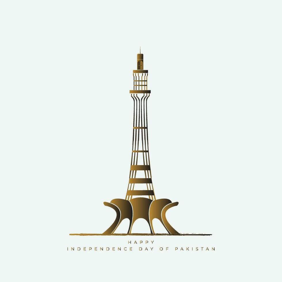 Happy independence day of pakistan with minar e pakistan illustration vector