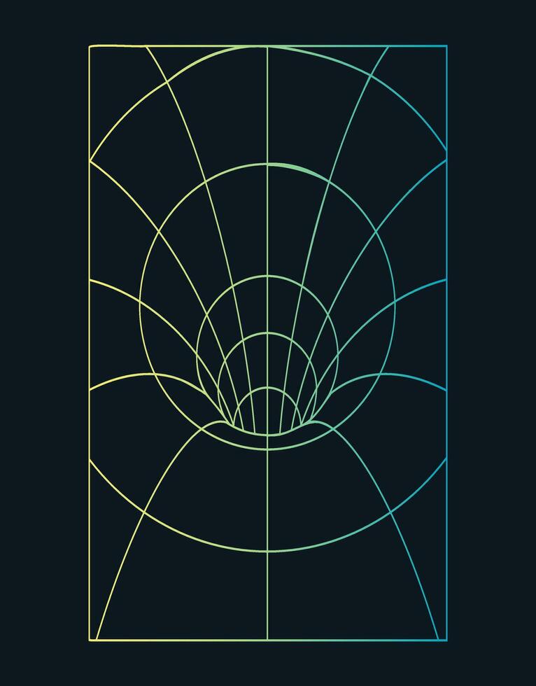 Distorted and warped neon laser grid on dark background. Retrowave, synthwave, rave, vaporwave.Trendy retro 1980s, 90s style vector