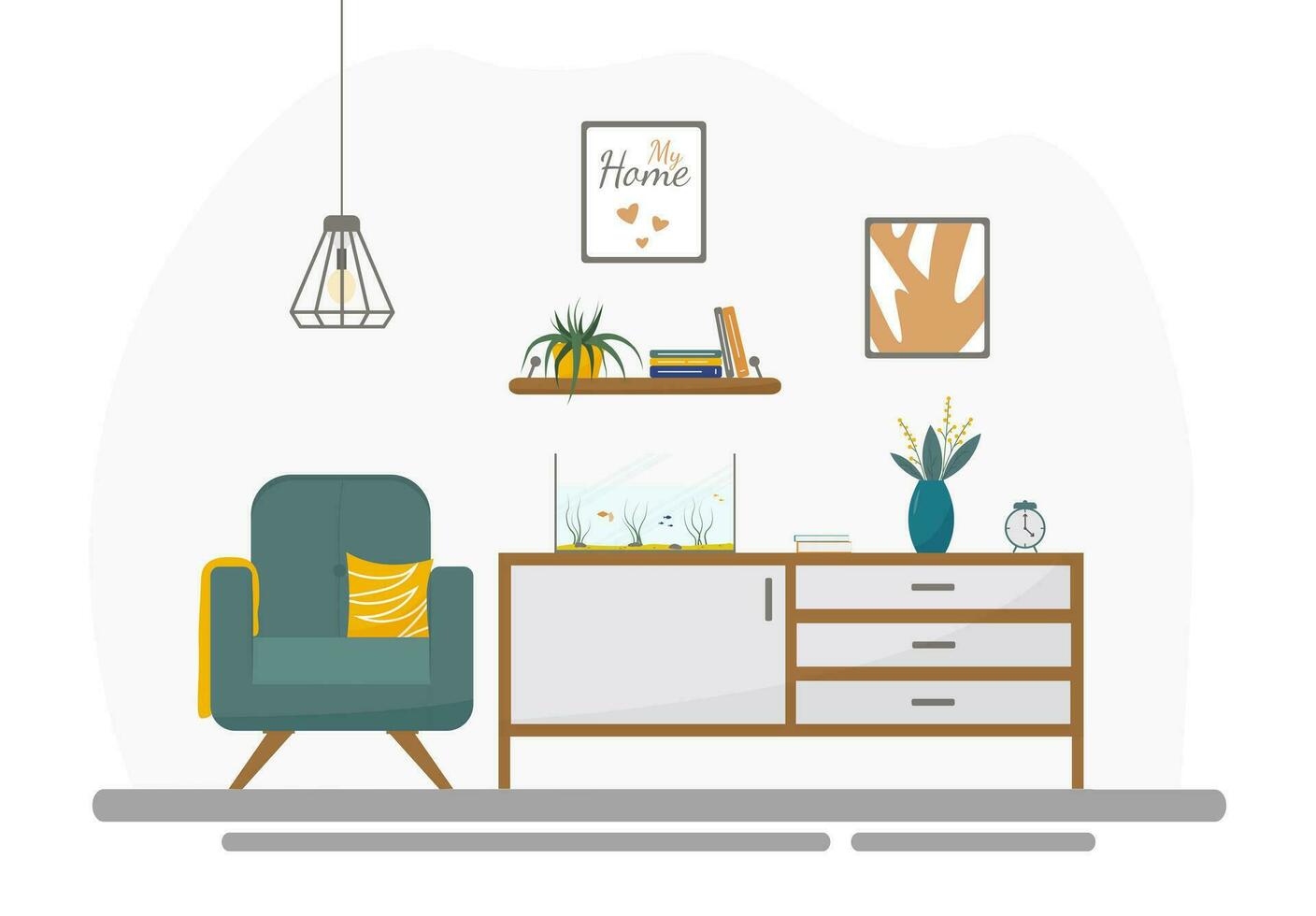 A modern living room interior in the apartment. Concept vector illustration in flat style.