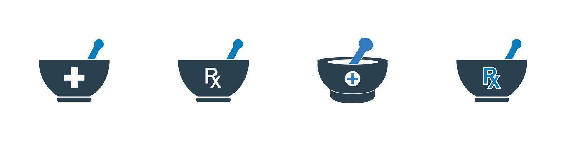 Mortar and Pestle Icon Set. Editable Flat Vector Illustration.