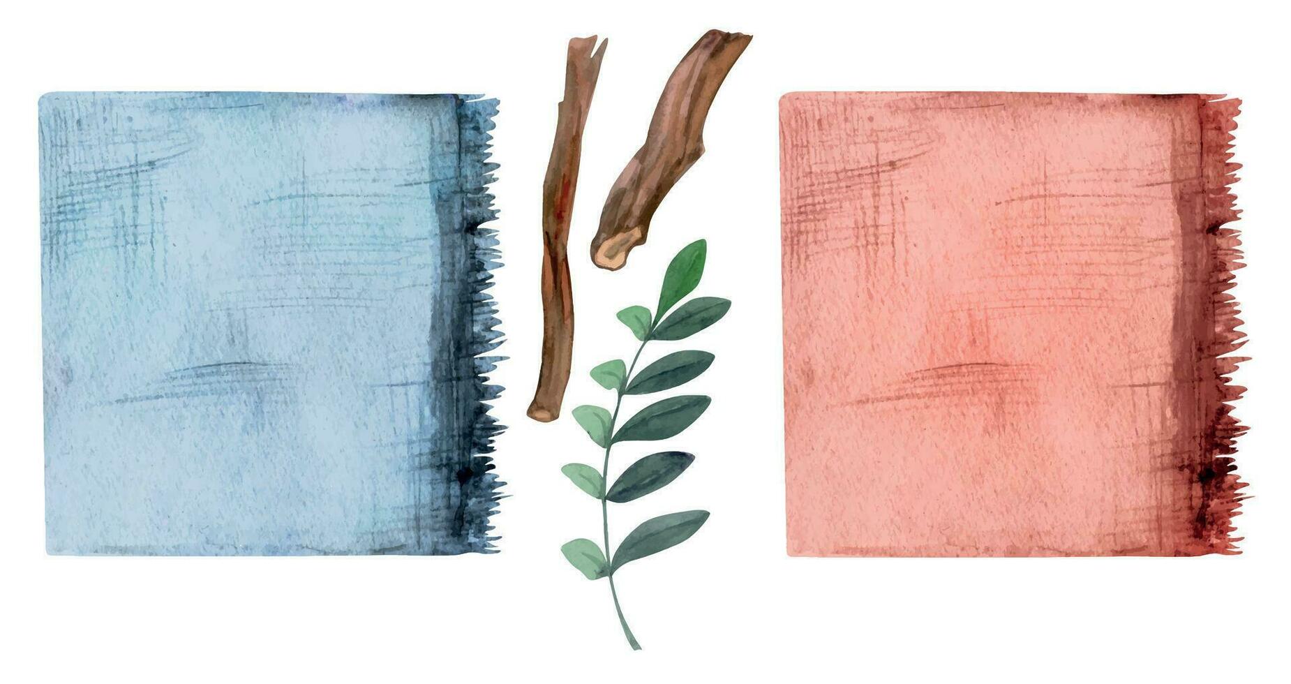 Hand drawn watercolor indigo, madder root coloring natural plant dye, materials. Hobby, handmade fabric. Illustration isolated composition, white background. Shop logo, print, business card, booklet vector