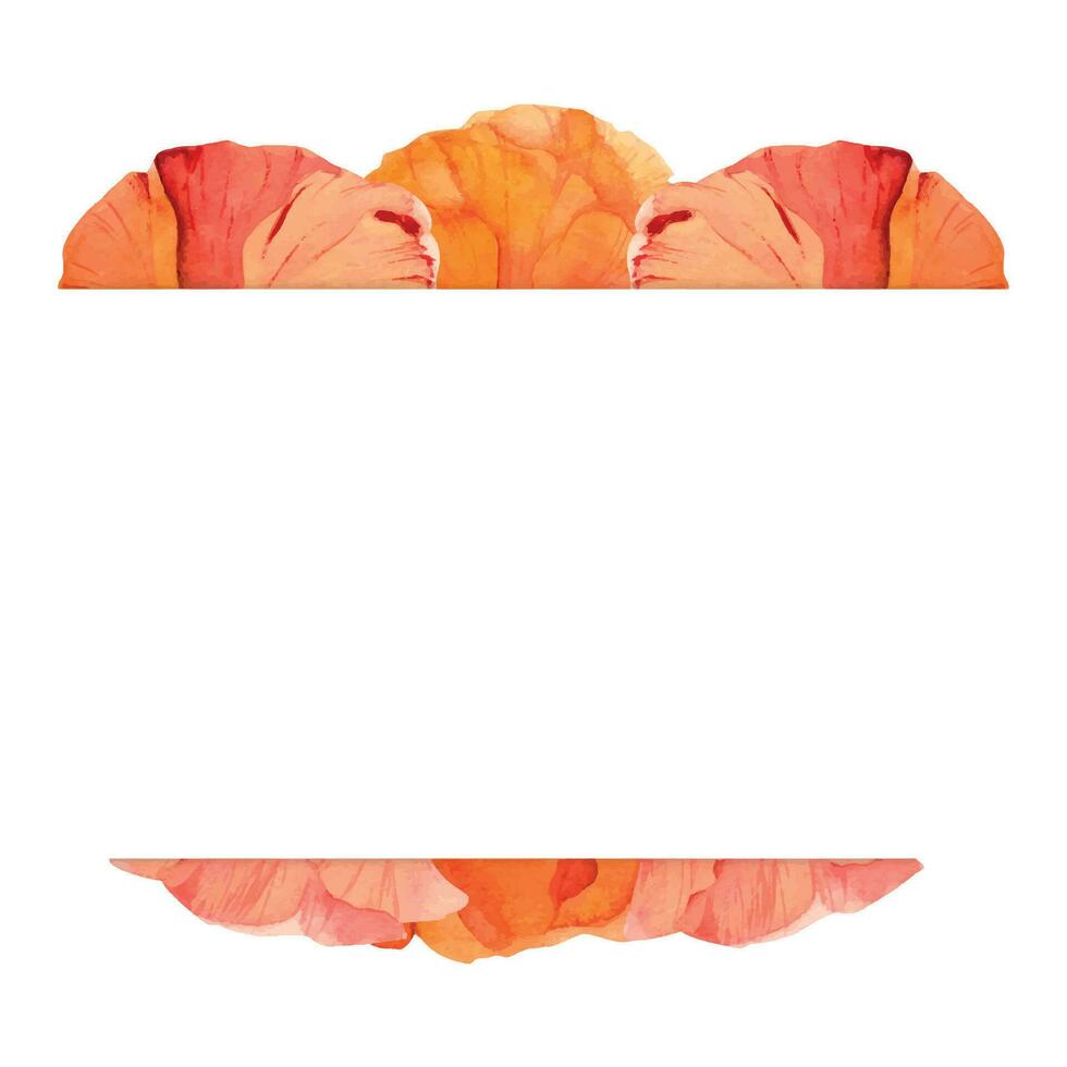 Watercolor circle frame arrangement with hand drawn summer bright red poppy flowers. Isolated on white background. Design for invitations, wedding, love or greeting cards, paper, print, textile vector