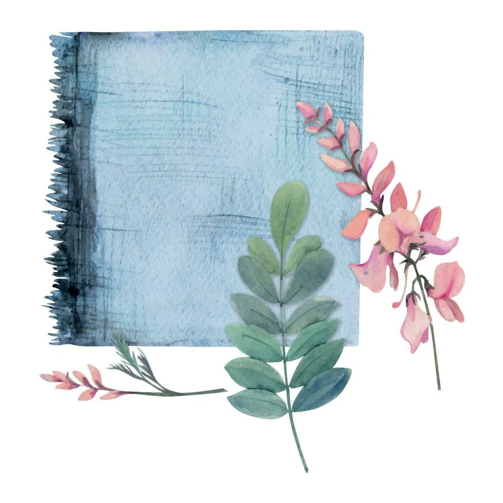 Hand drawn watercolor indigo coloring natural plant dye and materials for hobby, handmade fabric. Illustration isolated composition, white background. Shop logo, print, website, business card, booklet vector