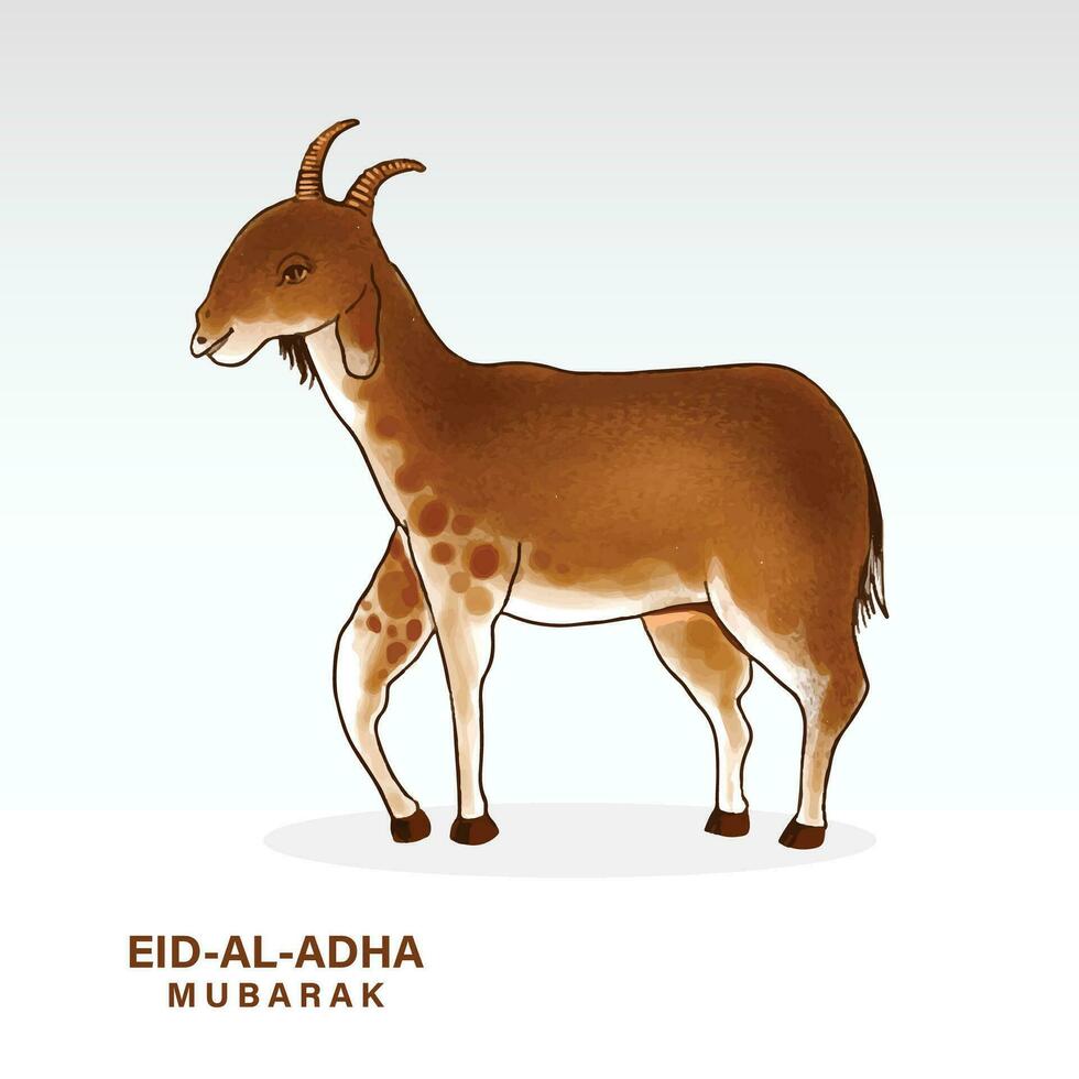 Eid al adha greeting card with goat watercolor vector