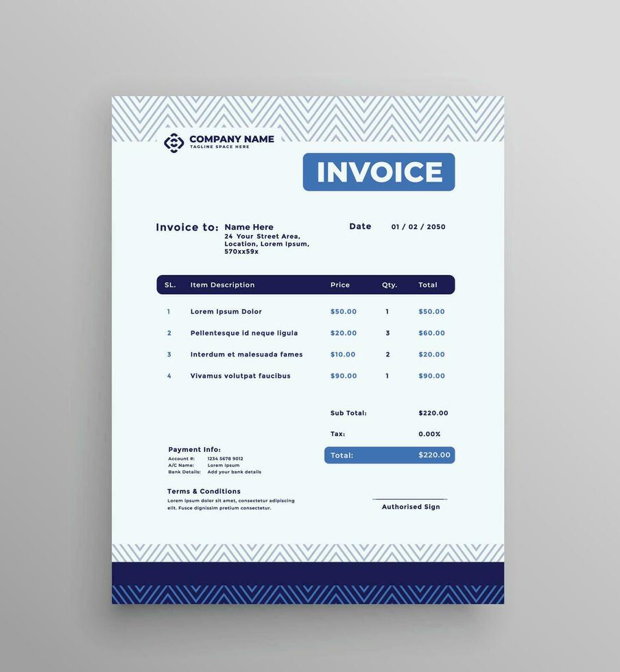 Creative Business Sales Invoice Template. Corporate Invoice Layout with Blue Accents. vector