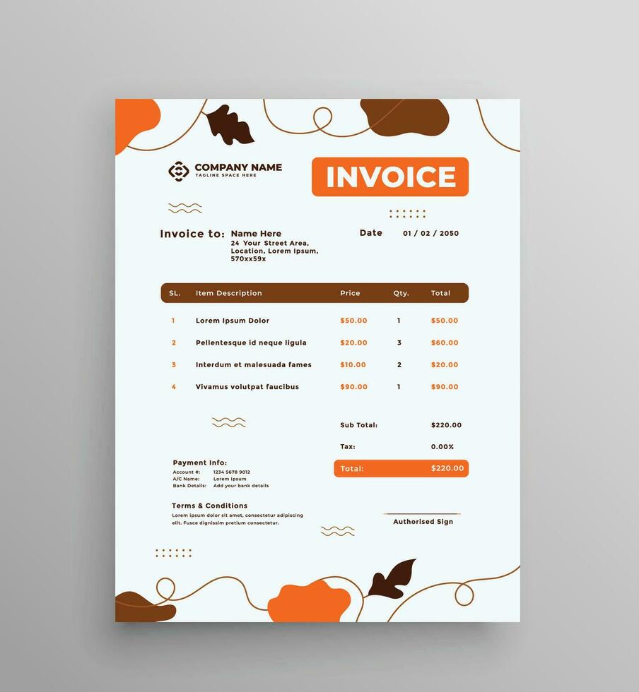 Professional Services Invoice template. Business stationery design payment agreement design template. Vector Element.