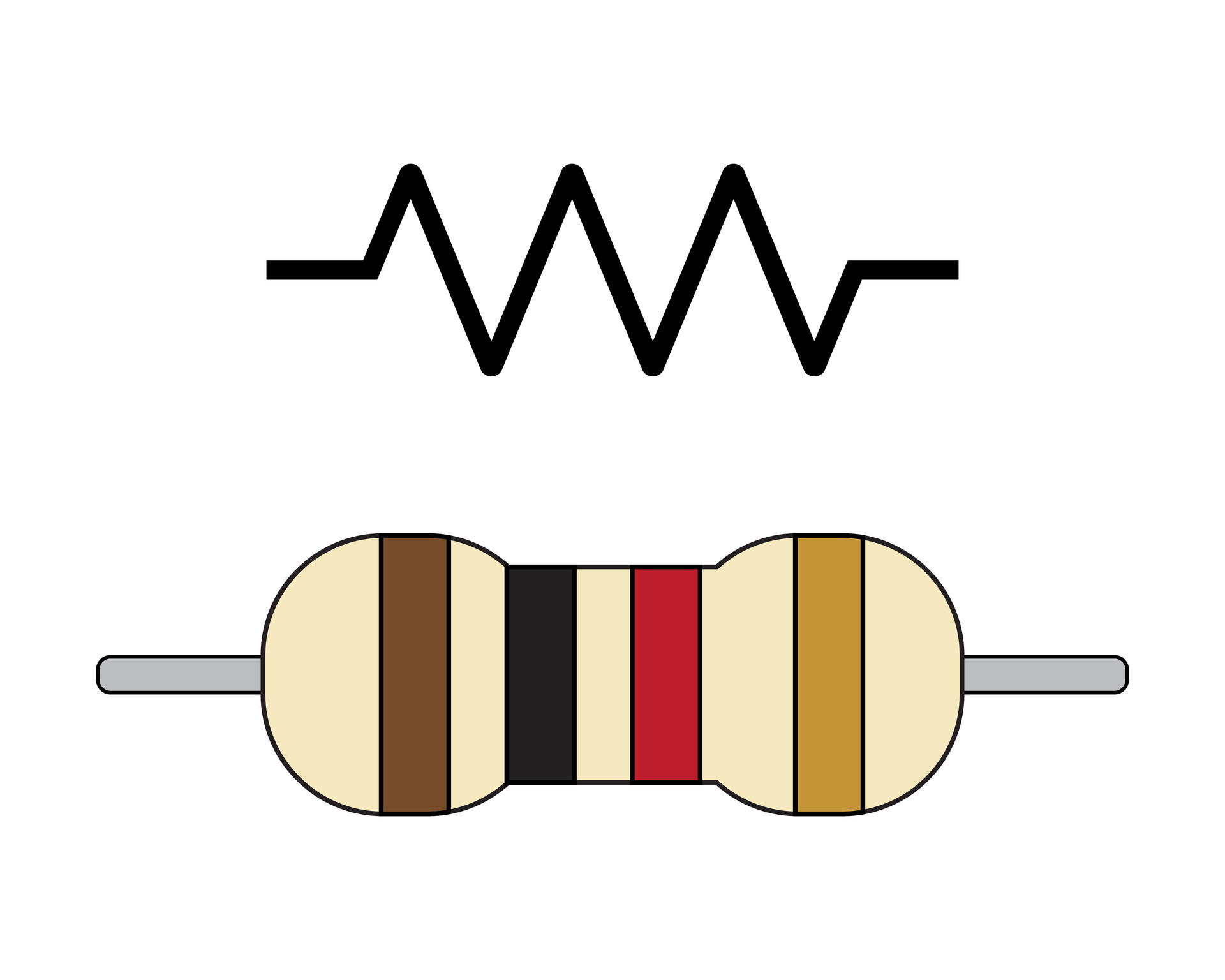 Carbon Film Resistor and Symbol. Fixed Resistor. Electronic Component