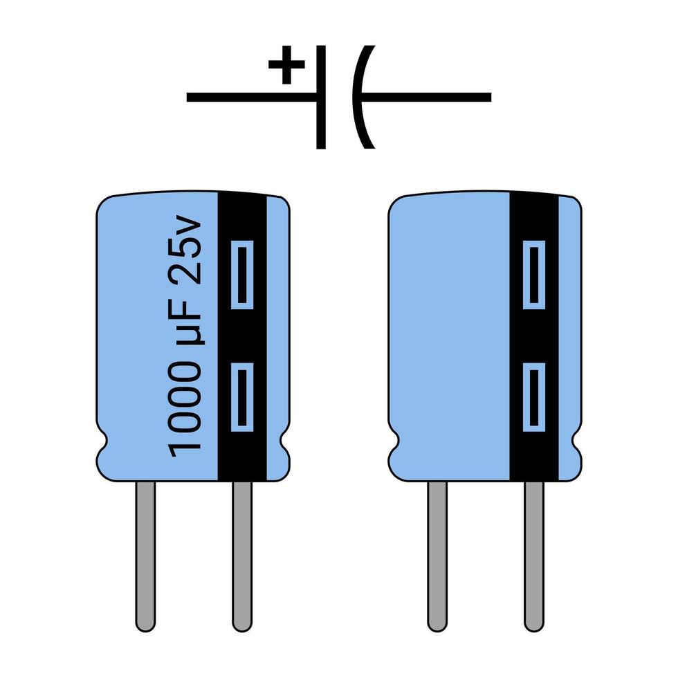 Electrolytic Capacitor and Symbol. Electronic Component. vector