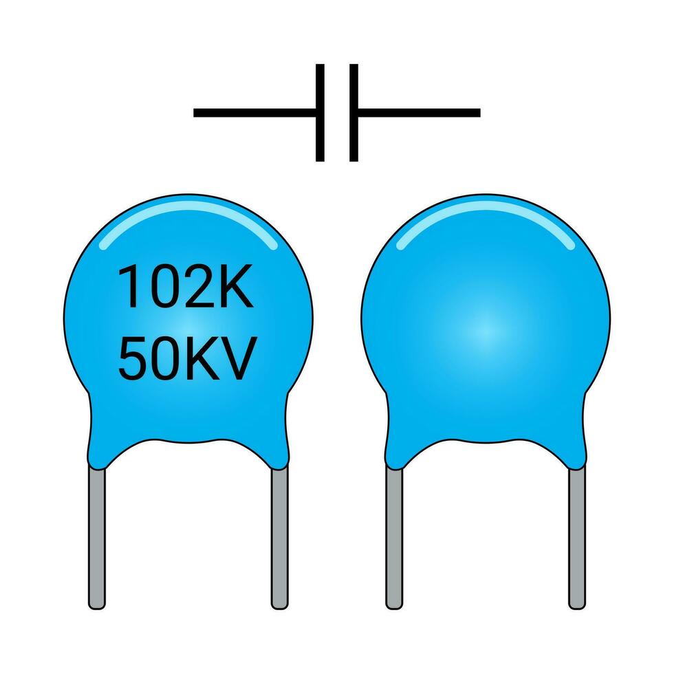 High Voltage Ceramic Capacitor and Symbol. Non Polarized Capacitor. Electronic Component. vector