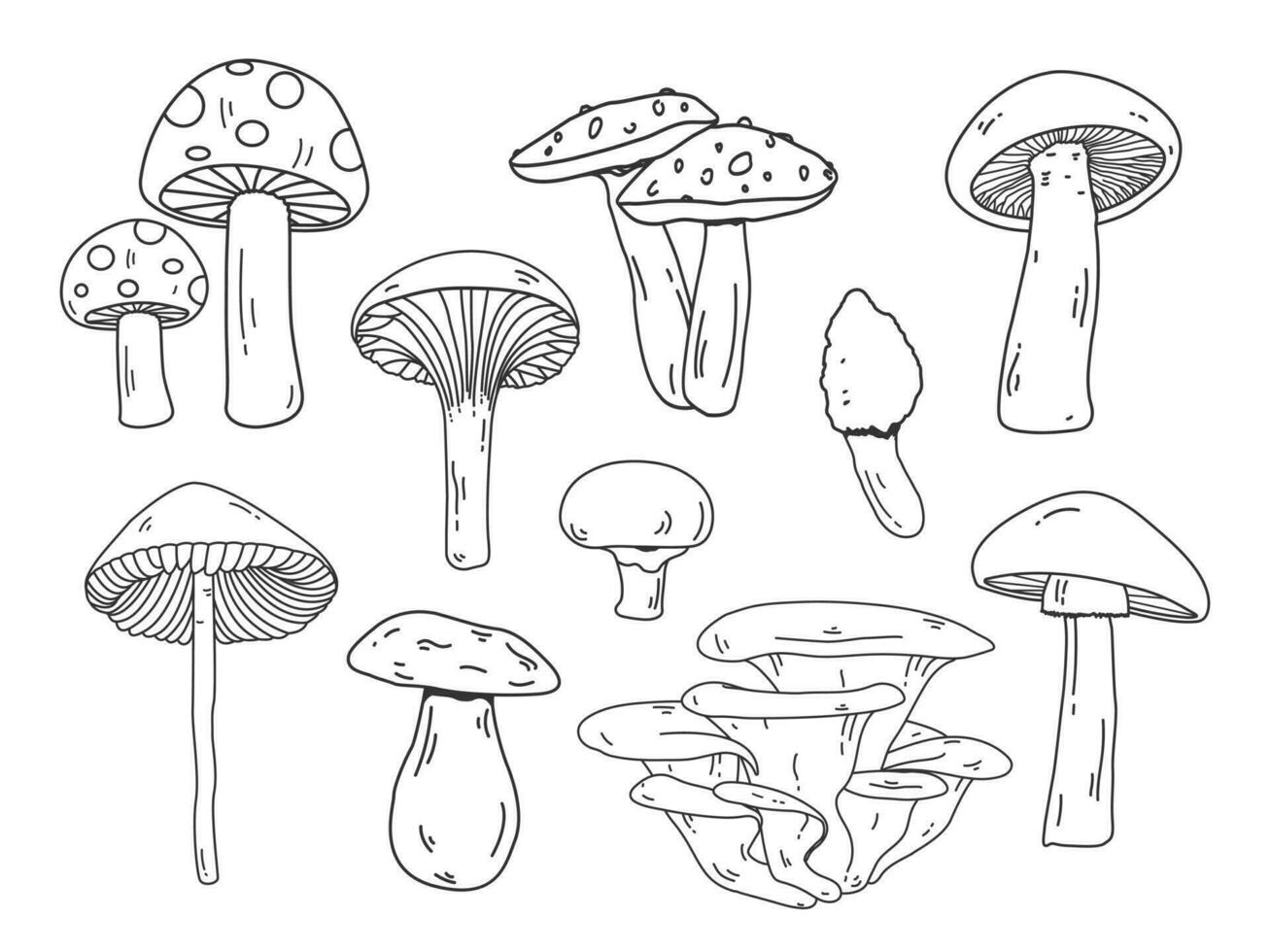 Mushroom doodle vector set