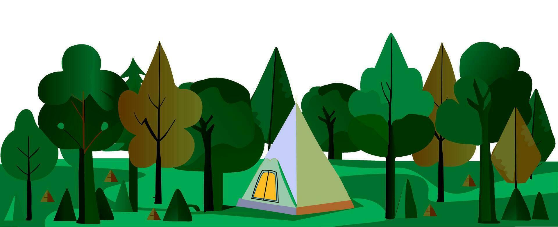 vector  camping  in the forest, on isolated white background