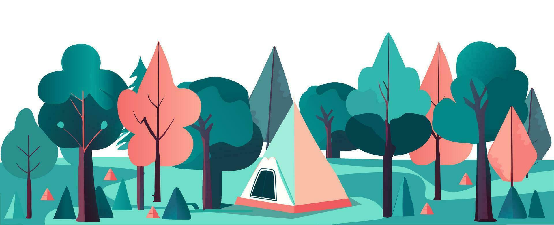 vector  Tent in the forest, hand-drawing illustration , retro, vintage style,on isolated white background