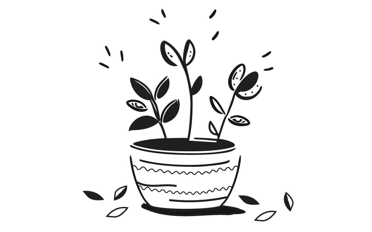 potted plant vector illustration, hand drawn, in doodle style ,on isolated white background