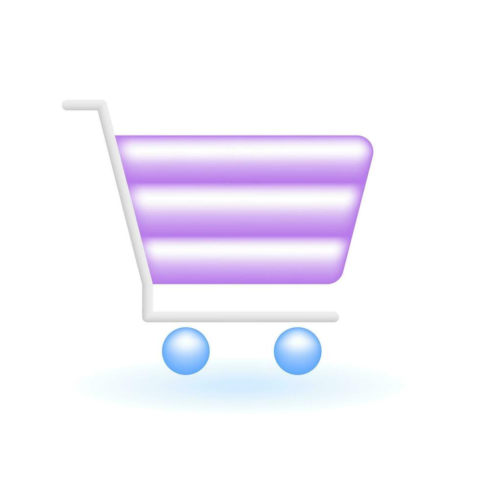 3D Shopping Trolley Cart Product  Icon. Marketing Online Shopping Concept. Glossy Glass Plastic Pastel Color. Cute Realistic Cartoon Minimal Style. 3D Render Vector Icon UX UI Isolated Illustration.