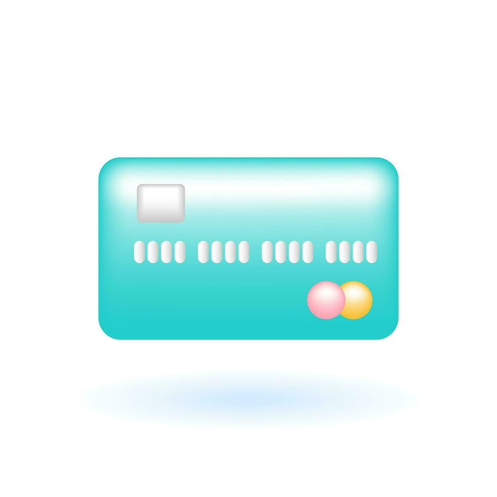 3d crédito tarjeta débito tarjeta pago icono. márketing en línea compras concepto. lustroso vaso el plastico pastel color. linda realista dibujos animados mínimo estilo. 3d hacer vector icono ux ui aislado ilustración.
