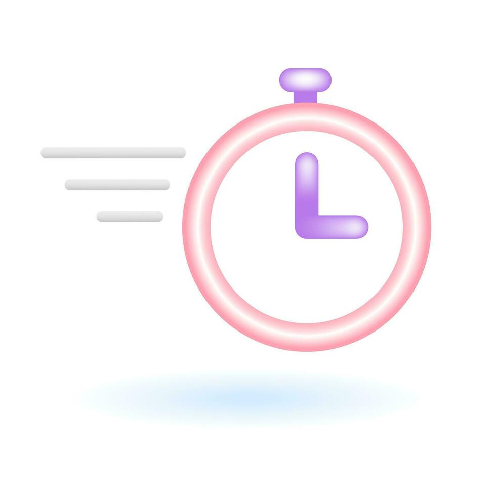 3D Stopwatch Timer Clock Flash Sale Icon. Online Shopping Promotion Concept. Glossy Glass Plastic Pastel Color. Cute Realistic Cartoon Minimal Style. 3D Render Vector Icon UX UI Isolated Illustration.