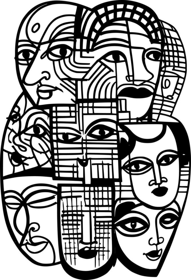 line art of face cartoon vector
