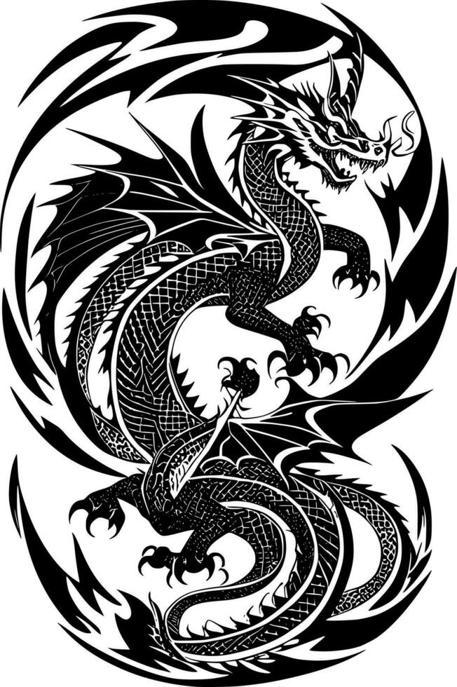 Vector black dragon with wings on a white background