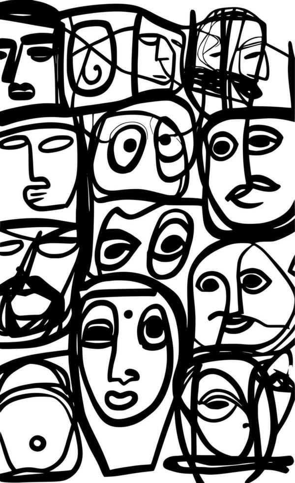 line art of face cartoon vector