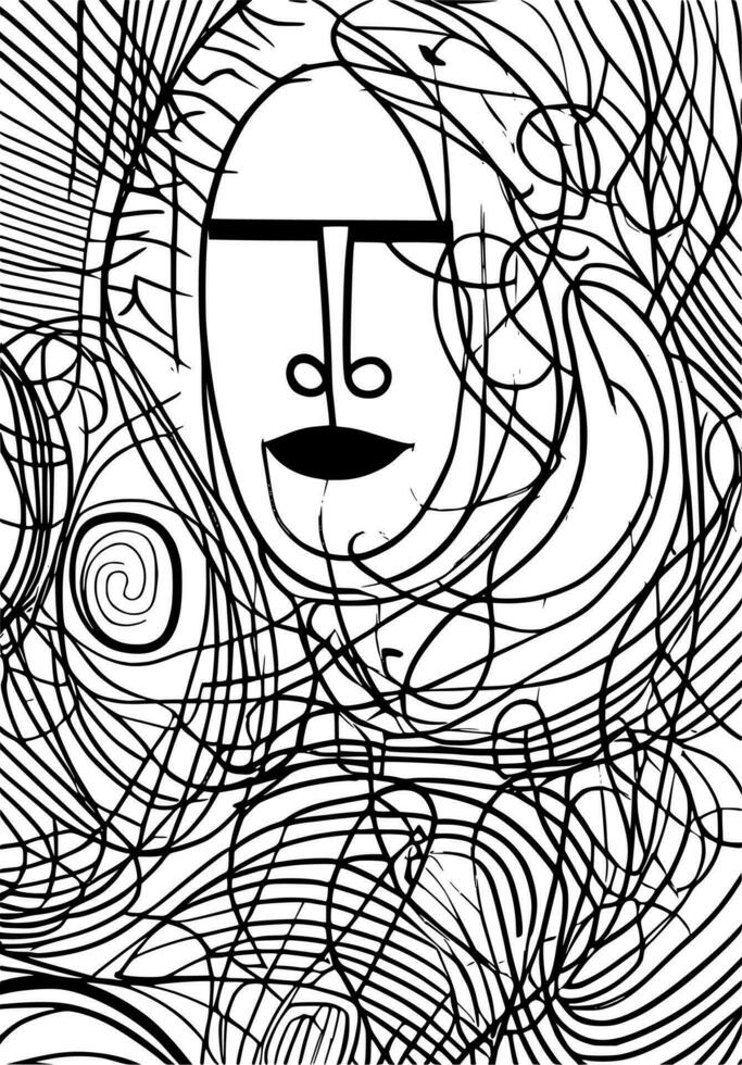 line art of face cartoon vector