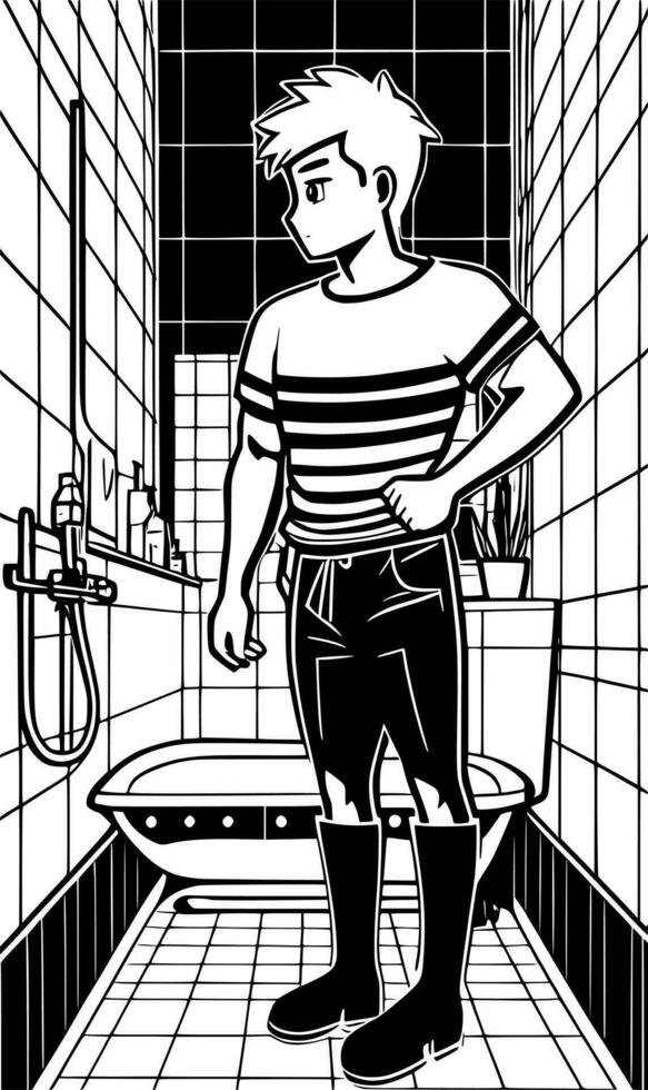 man in bathroom cartoon vector