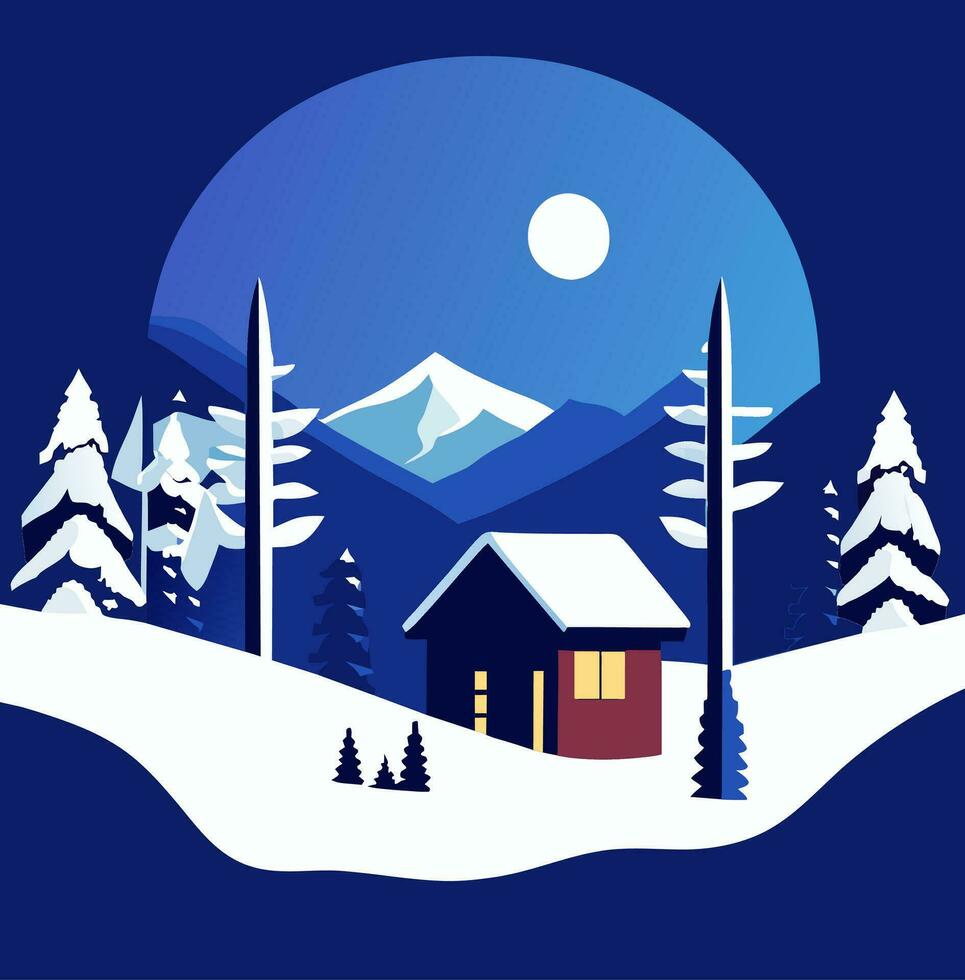 invierno montaña bosque paisaje fondo, pino nieve arboles bosque plano vector ilustración