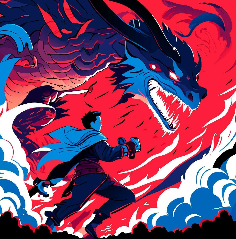 man fighting with monster vector
