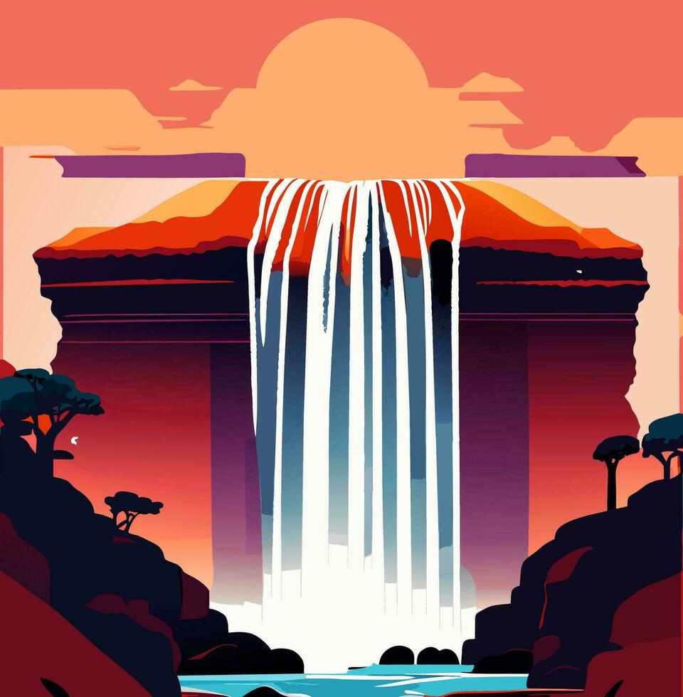 beautiful waterfall cartoon vector