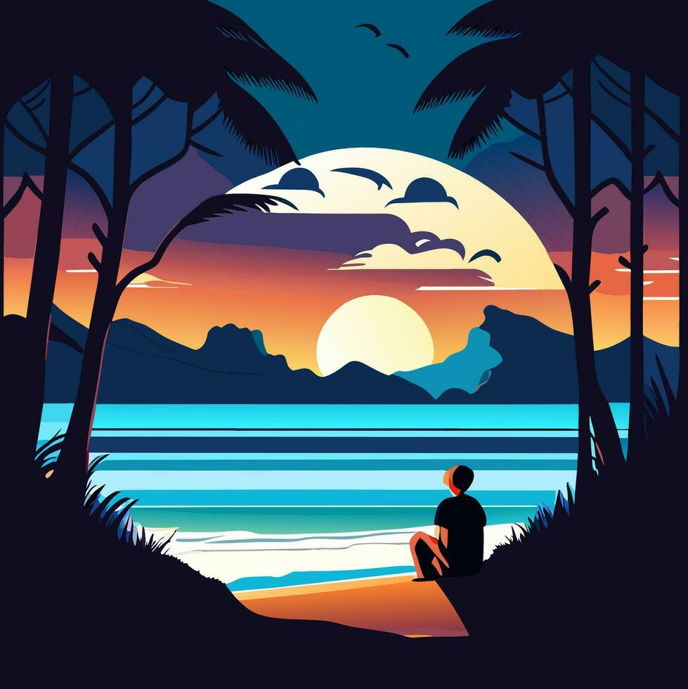 man on the beach cartoon vector