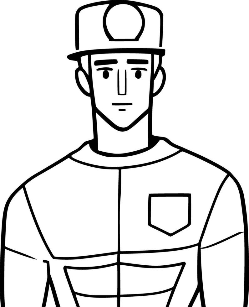 black and white of cute man cartoon vector