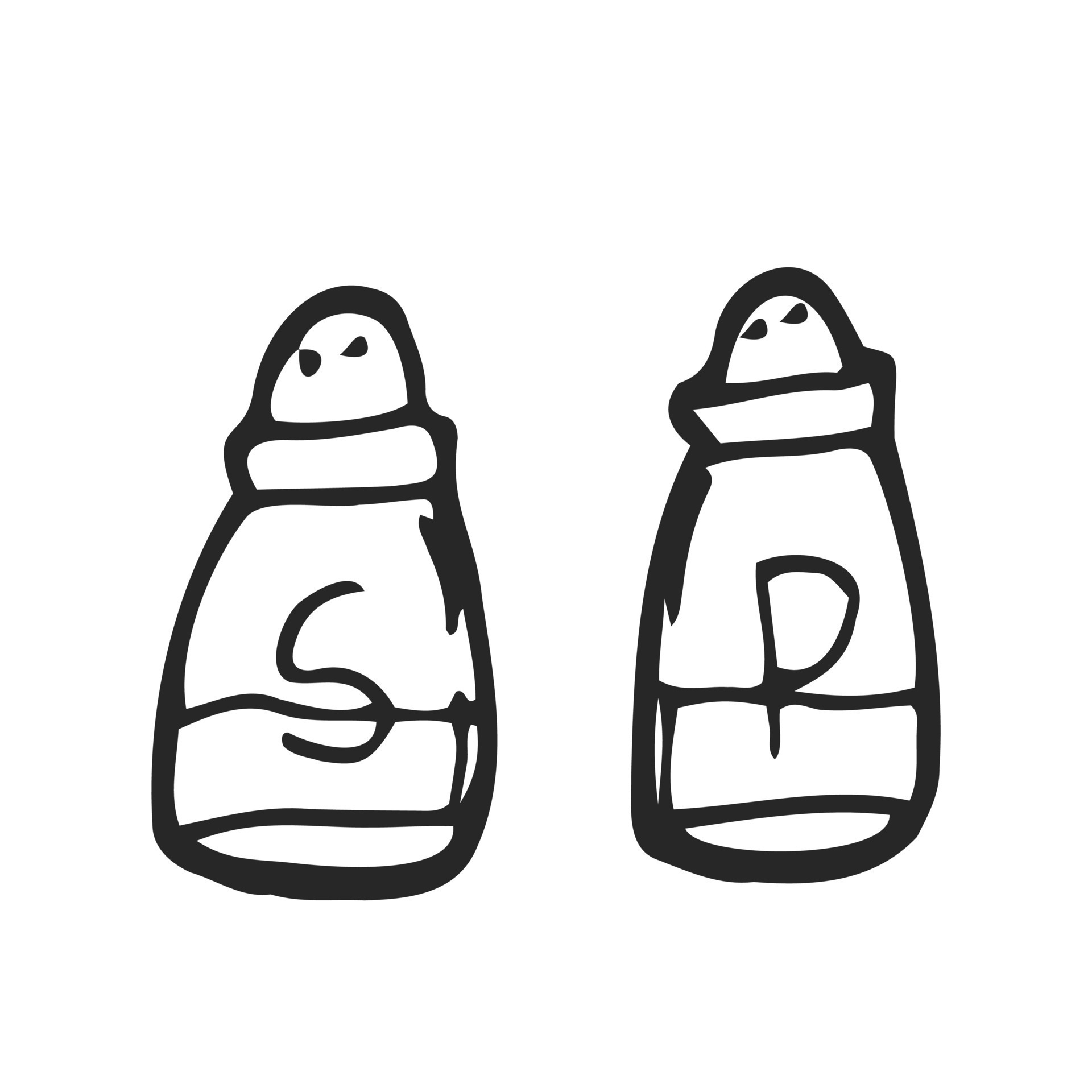Glass jars salt and pepper. Vector sketch of food in ink on a white