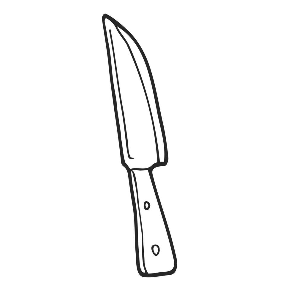 Kitchen knife drawn in the style of Doodle.Black and white image.Monochrome.Outline drawing.Vector image vector