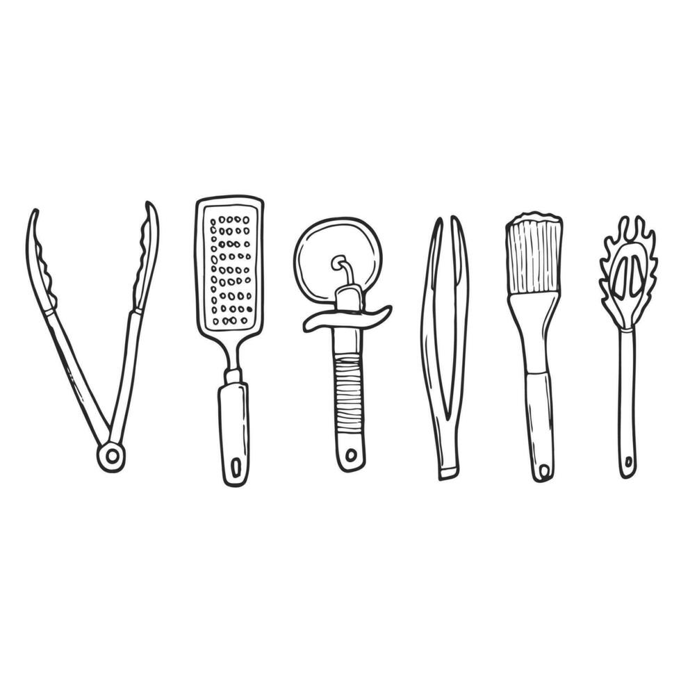 garabatear vector icono de batería de cocina, cuchara, cuchillo, tenedor