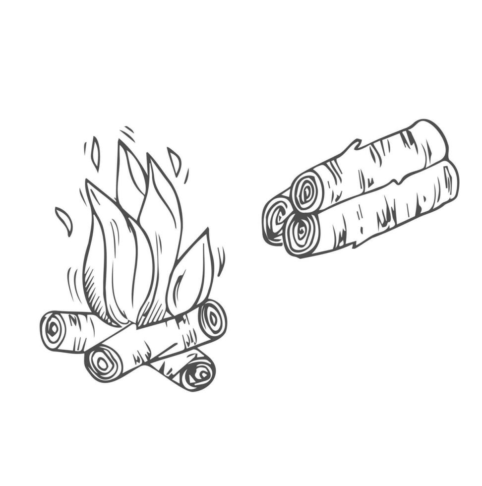 icono de garabato de contorno dibujado a mano de fogata. ilustración de boceto de vector de chimenea para impresión, web, móvil e infografía aislado sobre fondo blanco.