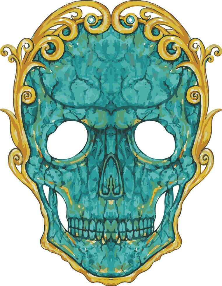Jewelry design art vintage set with turquoise skull hand drawing and painting make graphic vector. vector