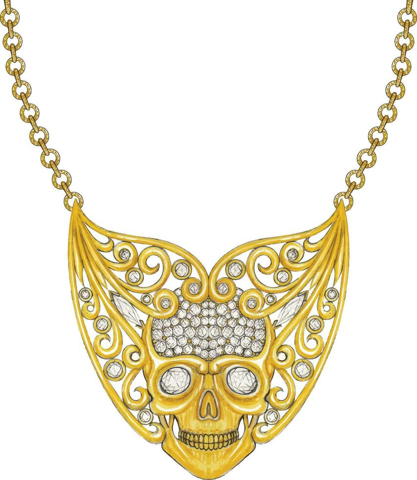 jewelry design art vintage mix skull gold necklace hand drawing and painting make graphic vector. vector