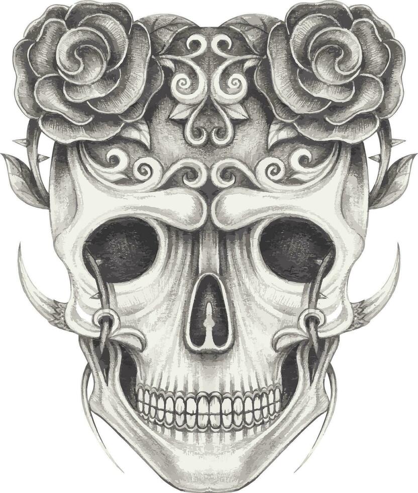 Fanct skull tattoo hand drawing and make graphic vector. vector