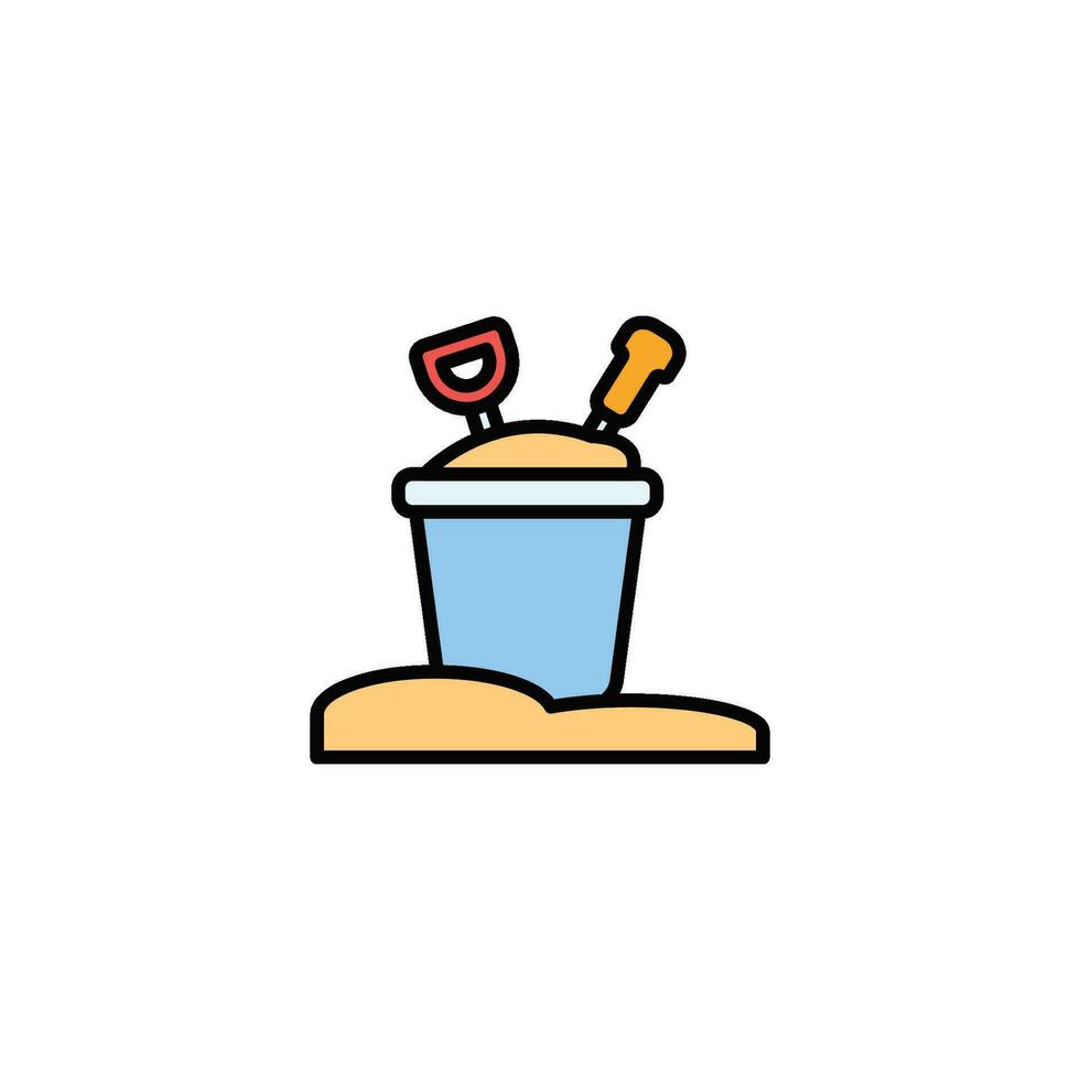 Sand bucket and shovel icon. Flat color design. Vector illustration.
