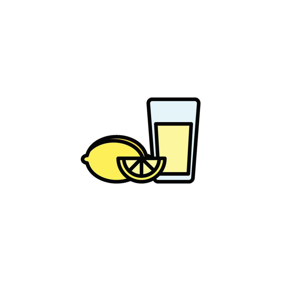 Lemon juice in a glass and a slice of lemon. Vector illustration.