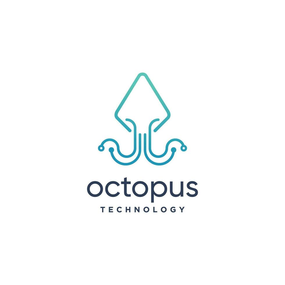 pulpo logo diseño vector con tecnología estilo