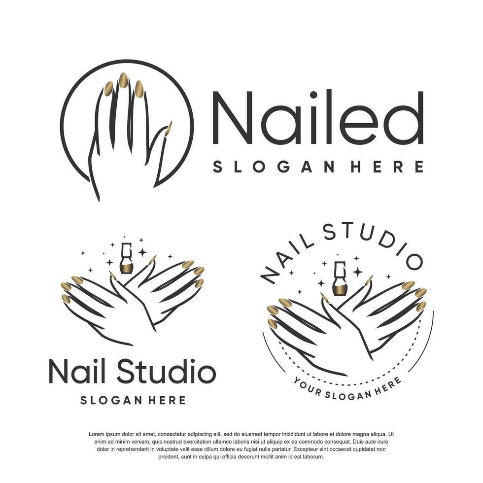 Nail logo design collection with modern beauty concept vector