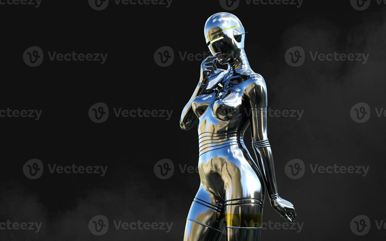 3d illustration of A woman AI cyborg pose on black background with clipping path. AI project. photo