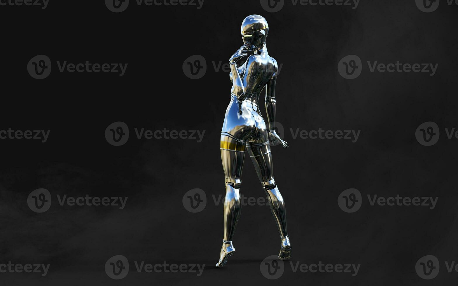 3d illustration of A woman AI cyborg pose on black background with clipping path. AI project. photo