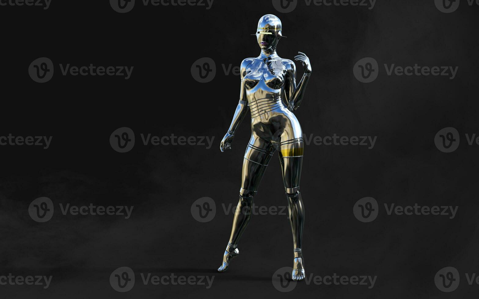 3d illustration of A woman AI cyborg pose on black background with clipping path. AI project. photo