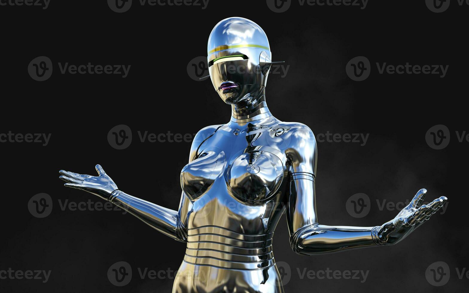3d illustration of A woman AI cyborg pose on black background with clipping path. AI project. photo