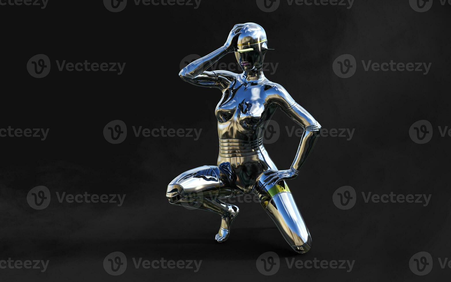 3d illustration of A woman AI cyborg pose on black background with clipping path. AI project. photo