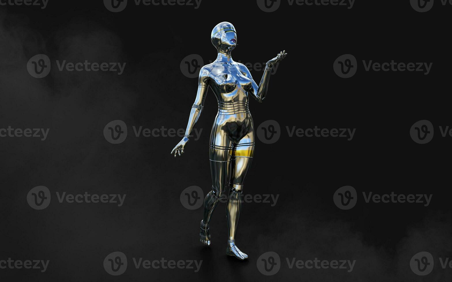 3d illustration of A woman AI cyborg pose on black background with clipping path. AI project. photo