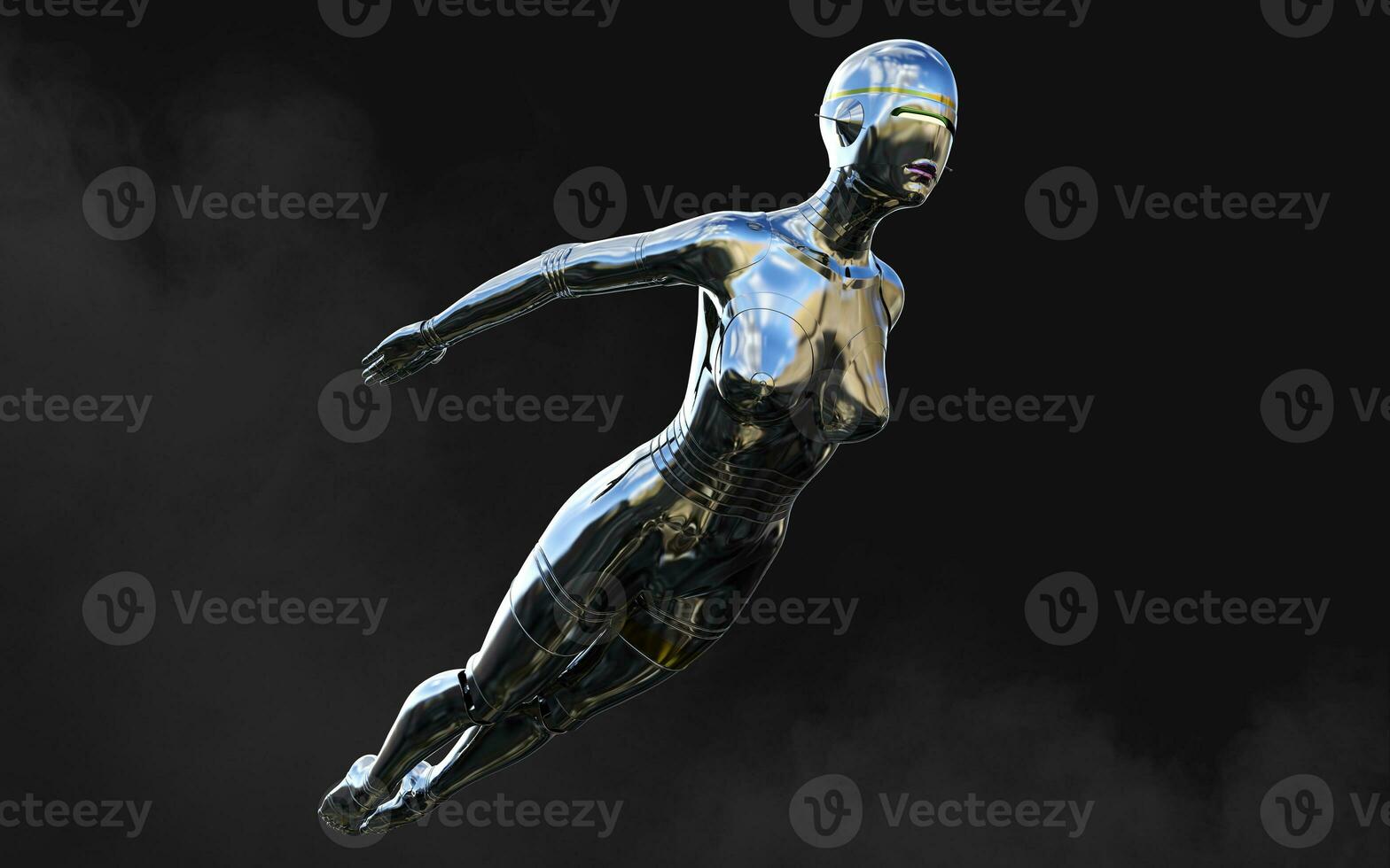 3d illustration of A woman AI cyborg pose on black background with clipping path. AI project. photo